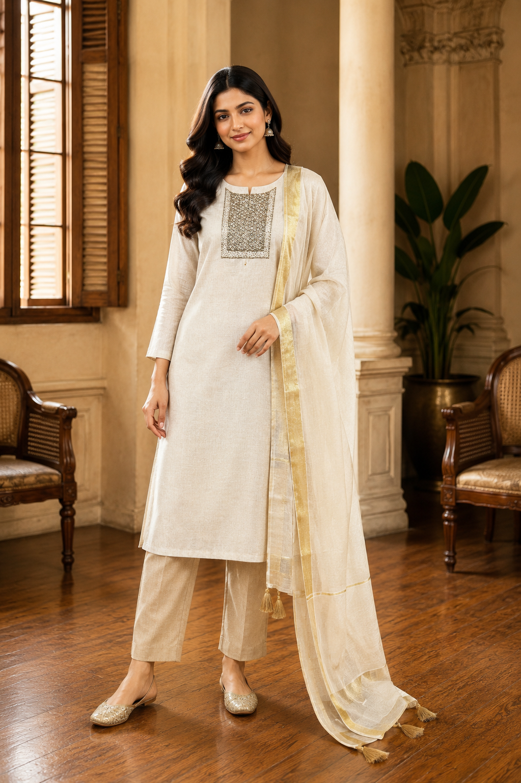 Handworked Tissue Kerala Set Churidhar