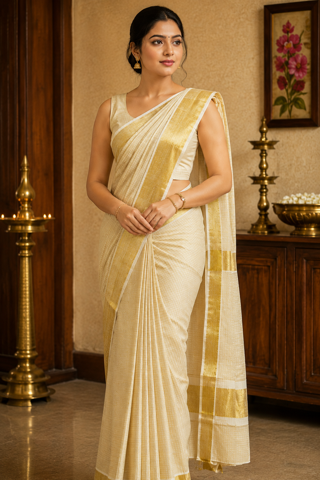 Tissue set saree with small check pattern