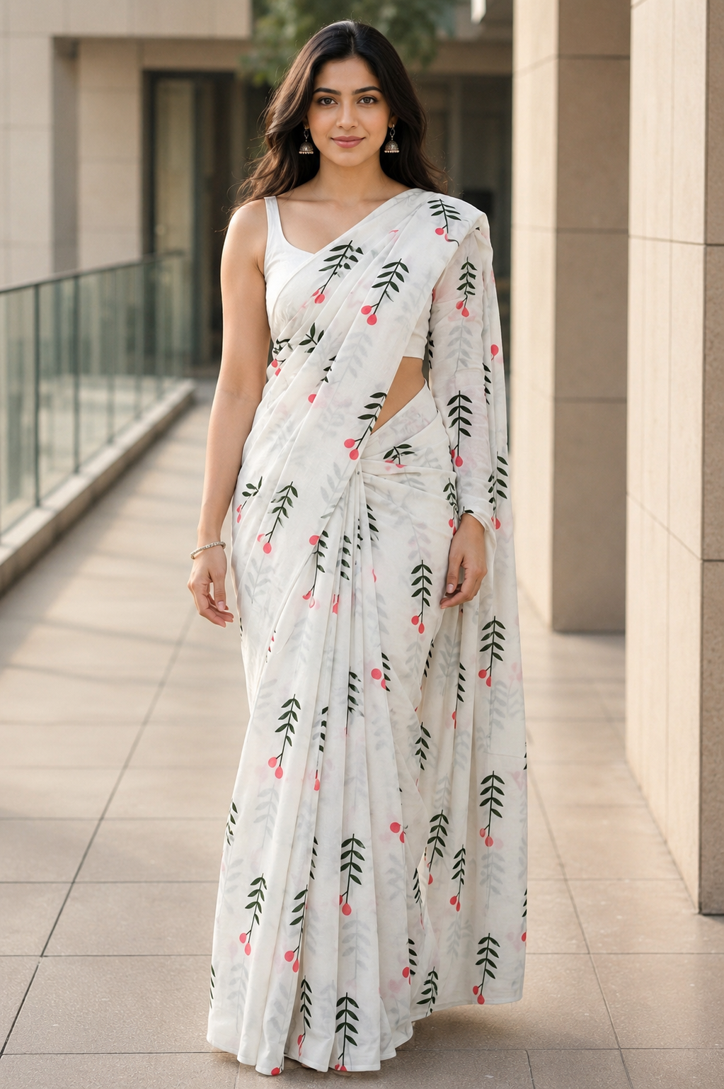 Semi silk pink blossom design saree.