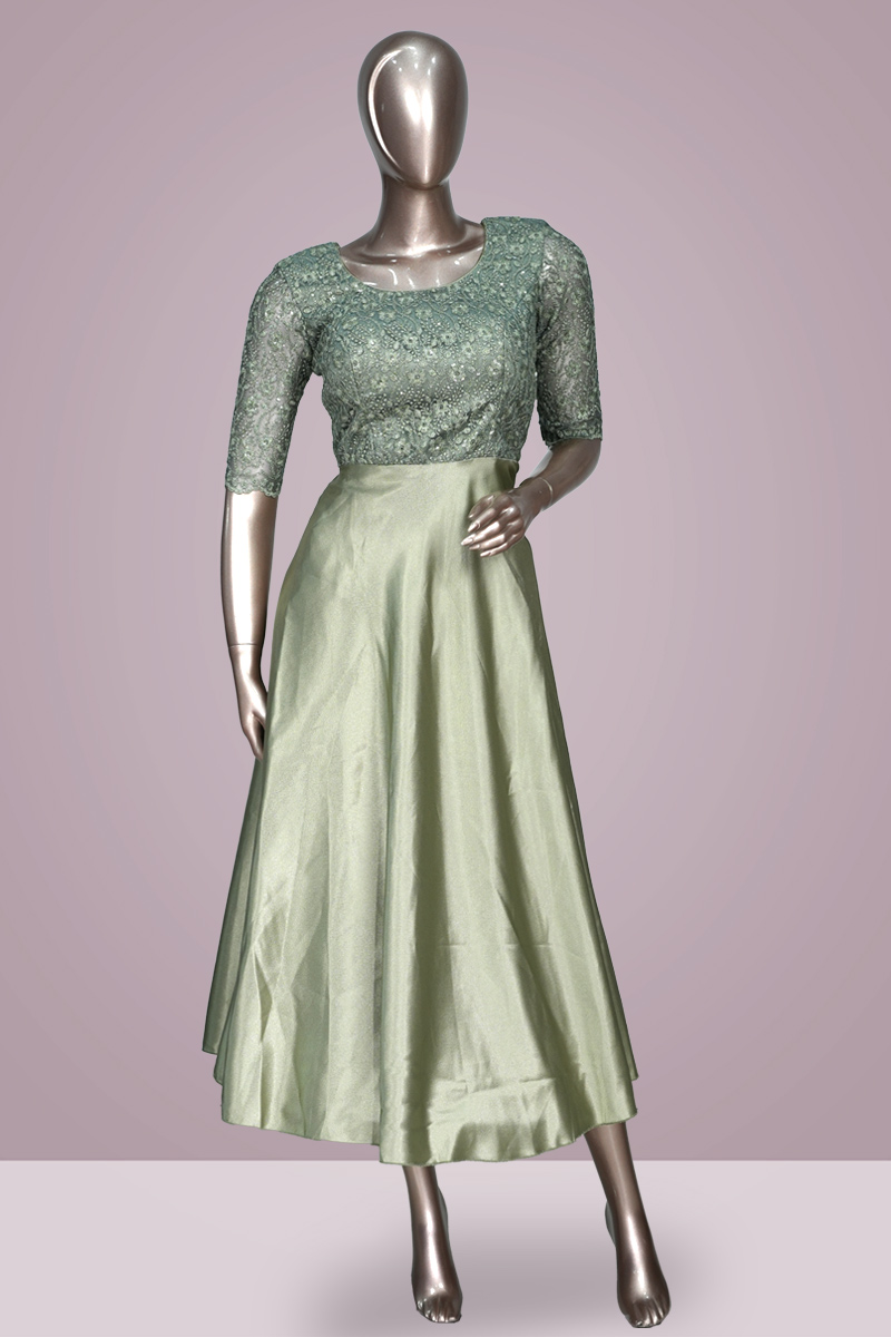 modcloth green velvet dress Carmen' Satin cowl gown Pistachio – Confetti main image 1